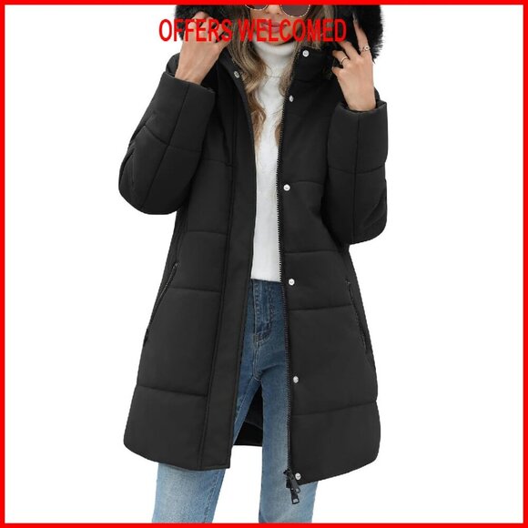 Women's Thicken Puffer Coat Winter Fleece Quilted Jacket with Removable Hood